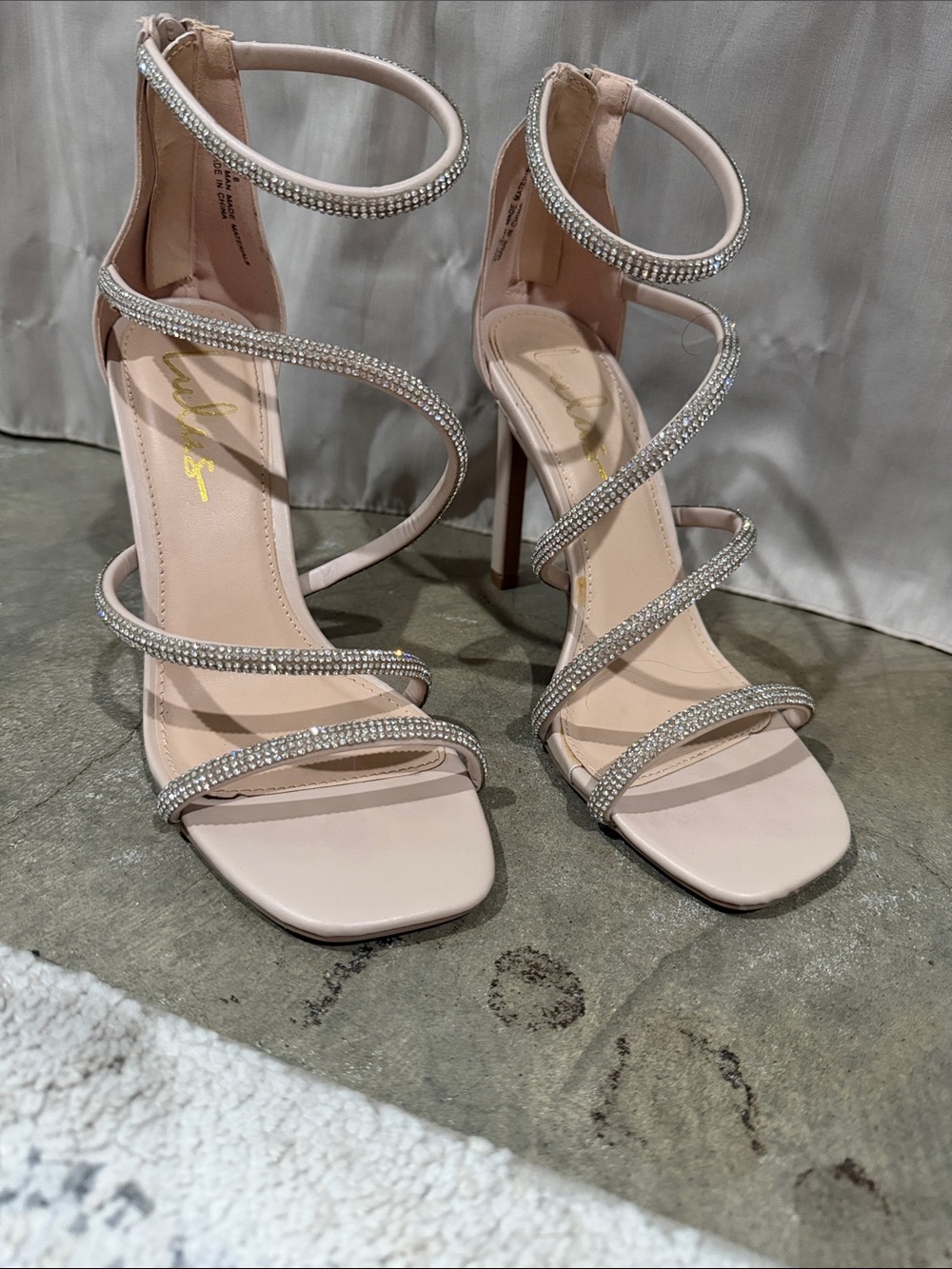 Lulus Women’s Crystal Spiral Strap High Heel Sandals in Blush - 8
